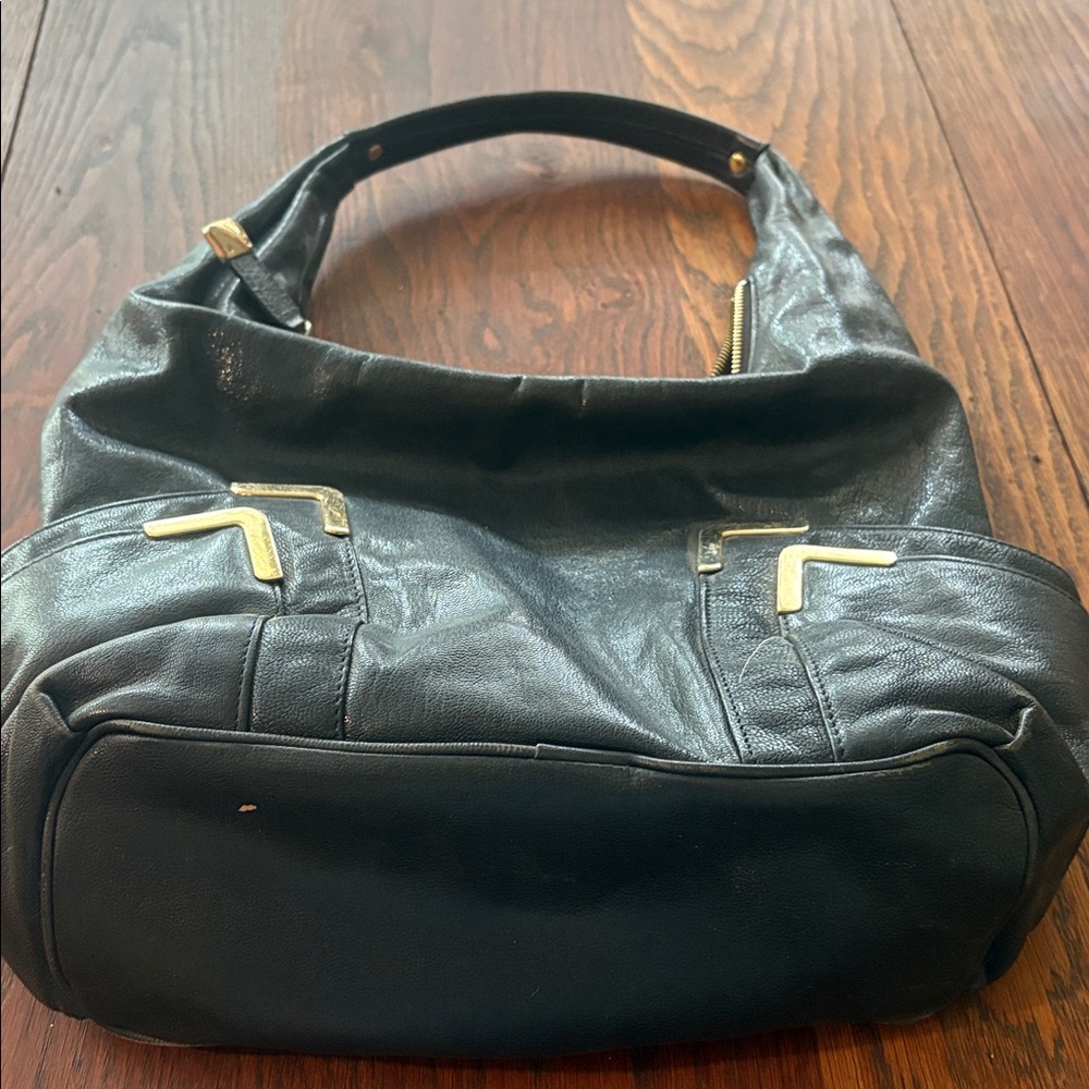 Black Leather Hobo Shoulder Bag - Picture 2 of 3